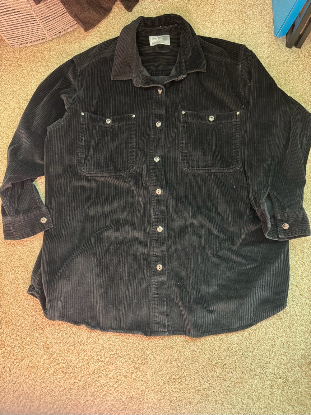 Roaman's Black Corduroy Button-Down Shirt